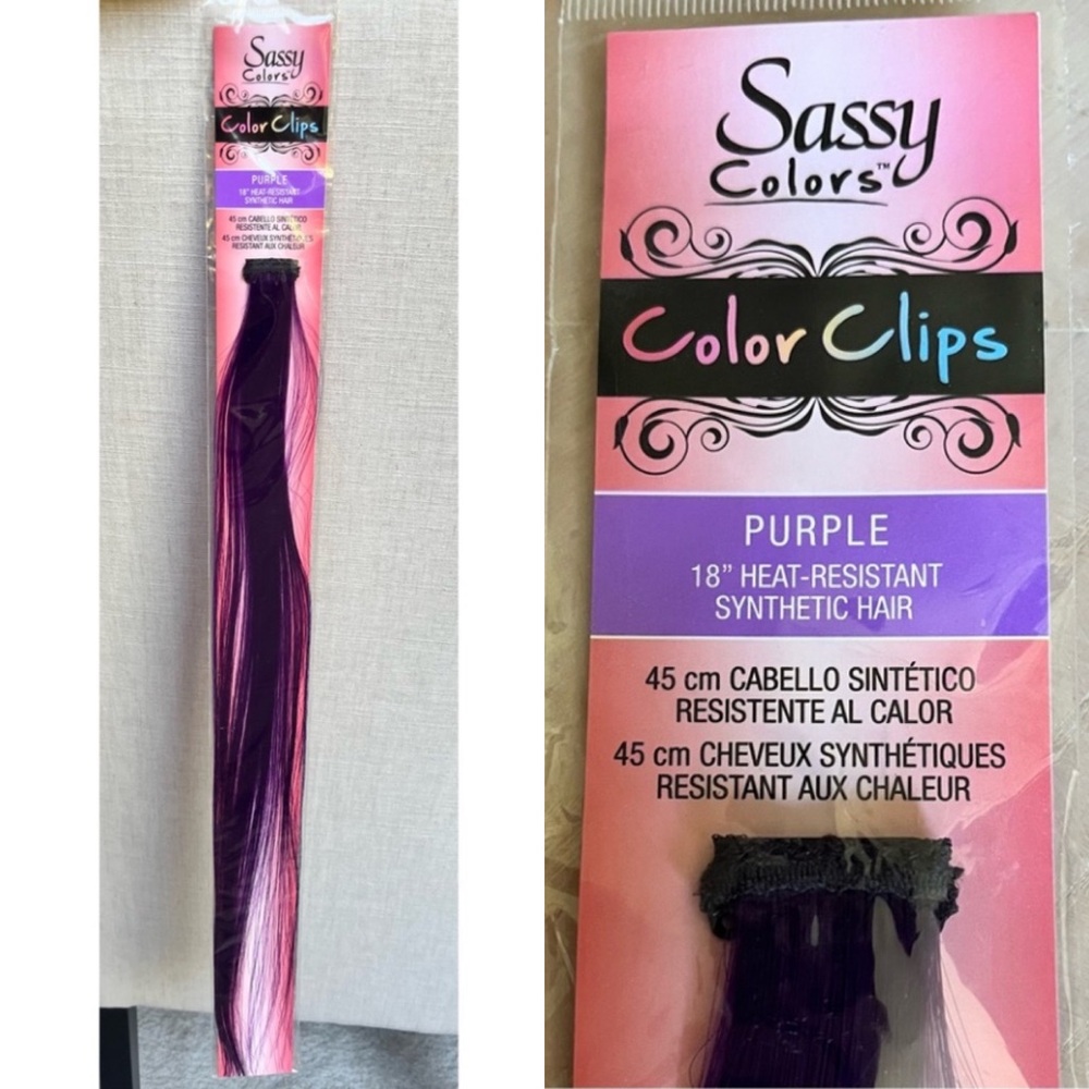 SASSY COLORS Color Clips 18" Synthetic Purple Clip-In Hair Extension